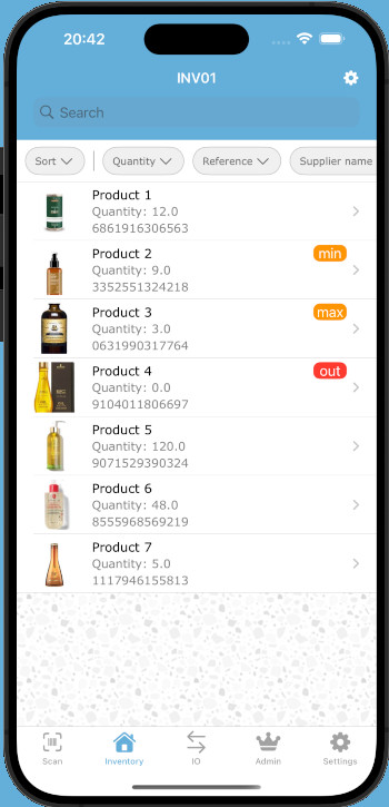 Warehouse screenshot of Inventory with Barcode
