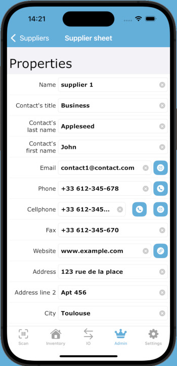 Supplier sheet of Inventory with Barcode