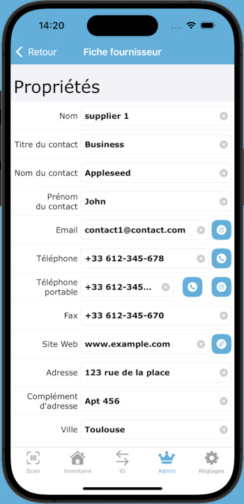 Fiche fournisseur d'Inventaire par Code Barres