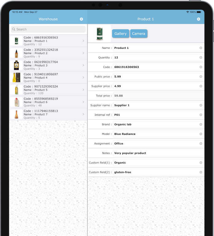 iPad screenshot of Inventory with Barcode
