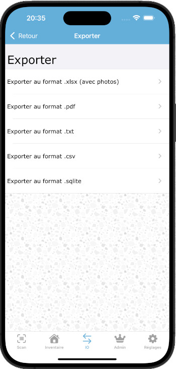 Screenshot export Inventaire par Code Barres