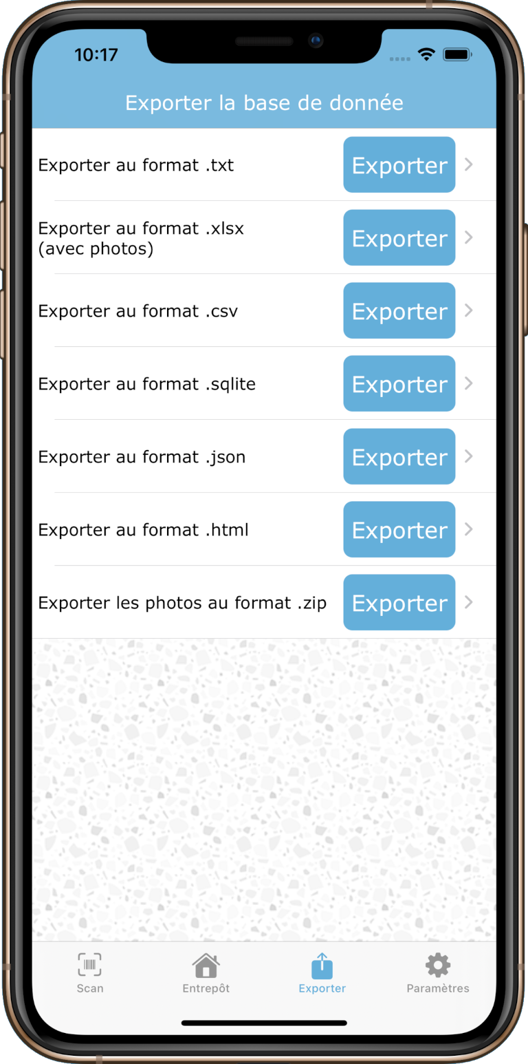 Screenshot export Inventaire par Code Barres